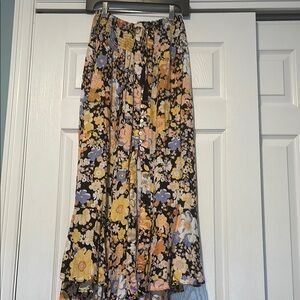 Yellow and Orange Maxi A-Line Skirt with Pleats
